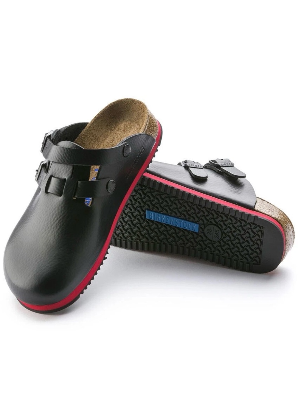 BIRKENSTOCK KAY SL BLACK/RED PROFESSIONAL LEATHER SOFT footbed Size 40